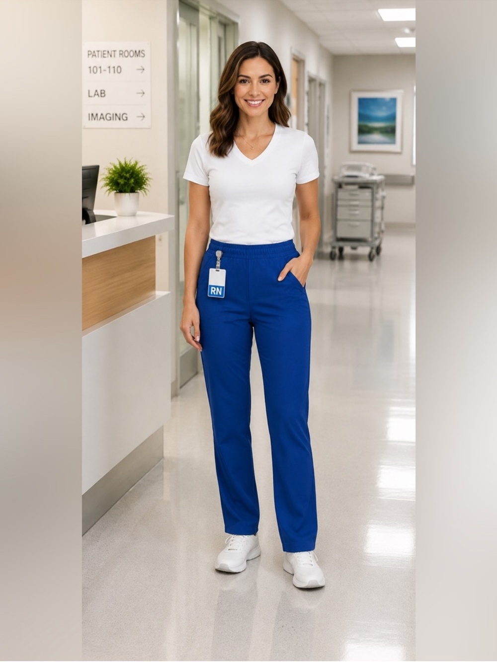 FIGS WOMENS MEDIUM TALL ROYAL BLUE LIVINGSTON SCRUB PANTS